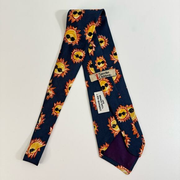 Save The Children Stephanie Age-7 Cool Summer Sun Silk Tie Blue Yellow Mens OS - Picture 3 of 7